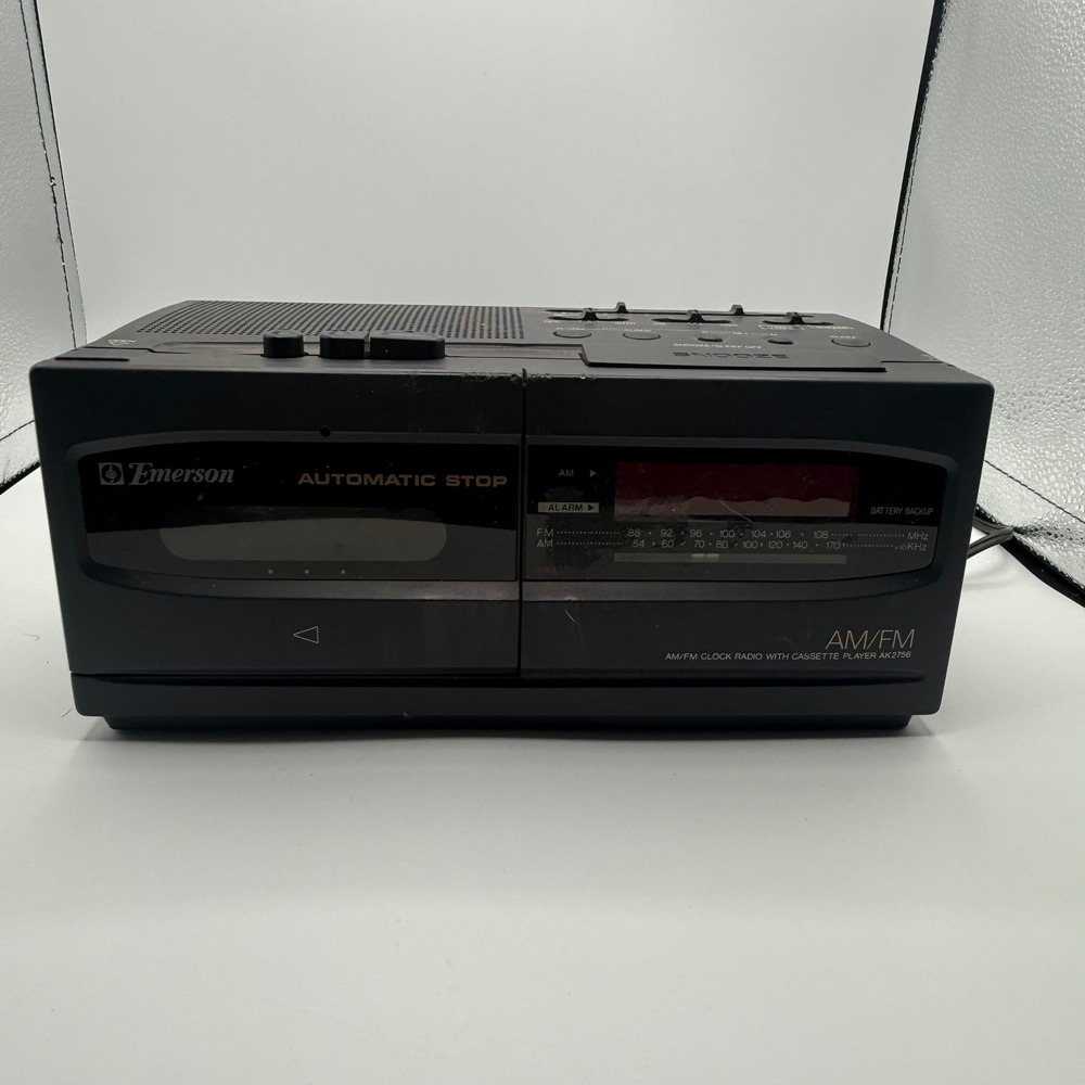 Emerson Cassette Clock Radio Unisex OS Black Good AM/FM Alarm AK2756